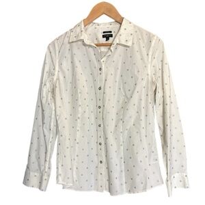 Talbots white long sleeve button up w/ silver polka dots